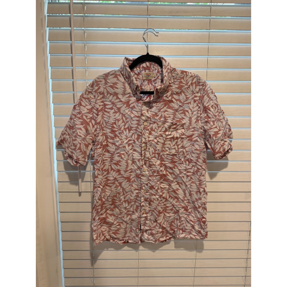 Faherty Mens Large Short Sleeve Cotton Leaf Print Button Down Shirt Terracotta